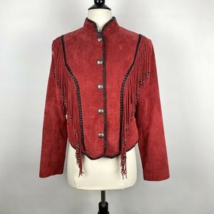 VTG Red Suede Beaded Fringe Boho Western Jacket
